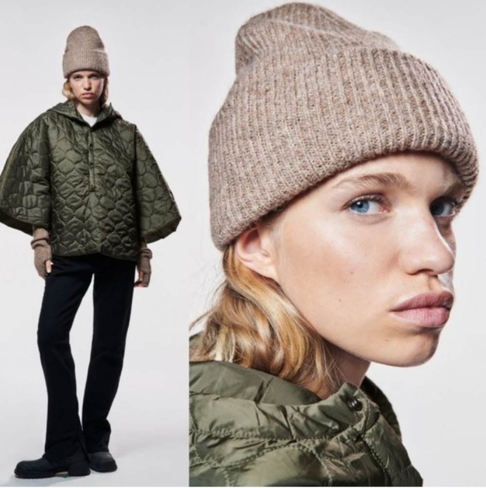 Zara Ribbed Beige Unisex Beanie Hat